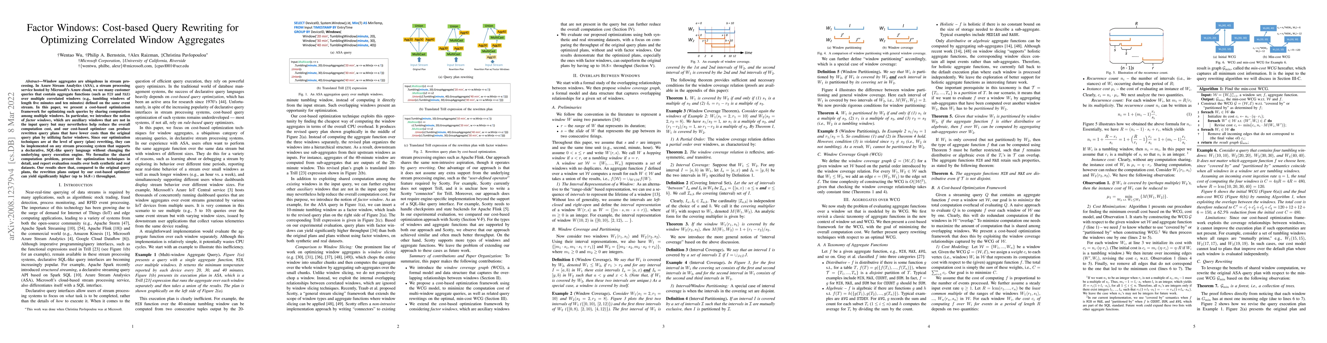 Thumbnail for Factor Windows: Cost-based Query Rewriting for Optimizing Correlated
  Window Aggregates