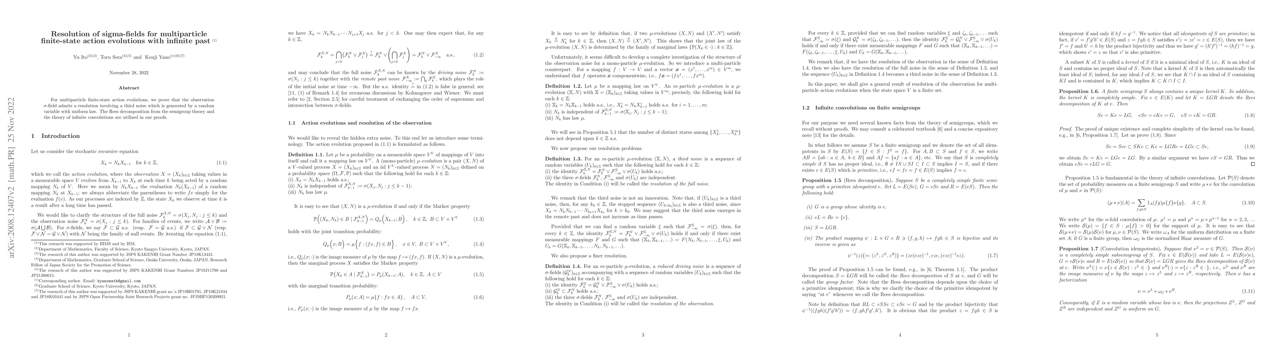 Thumbnail for Resolution of sigma-fields for multiparticle finite-state action
  evolutions with infinite past