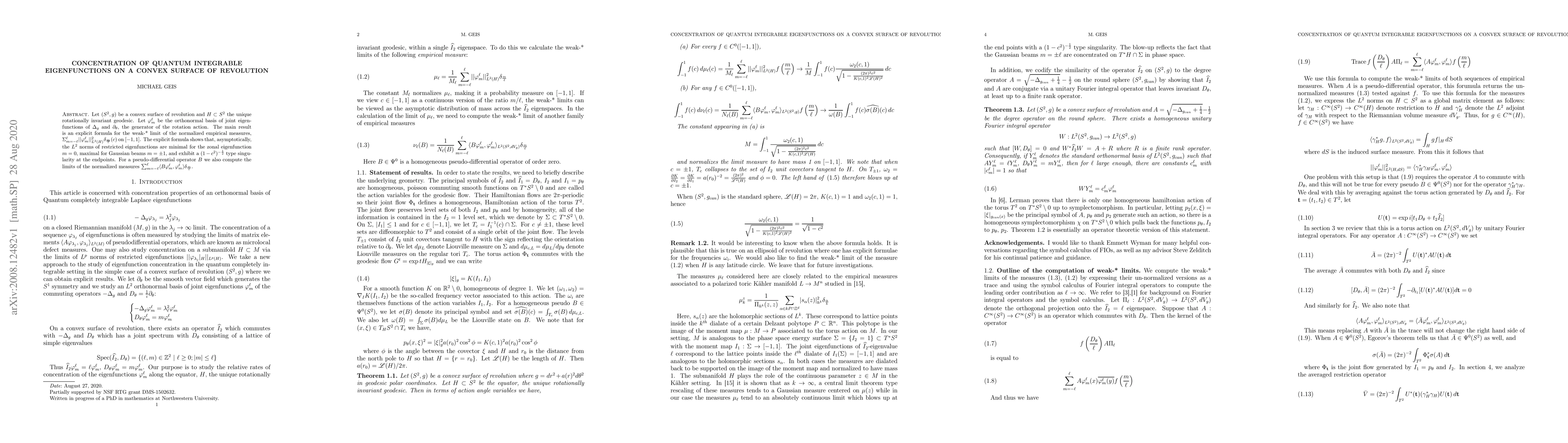 Thumbnail for Concentration of quantum integrable eigenfunctions on a convex surface
  of revolution
