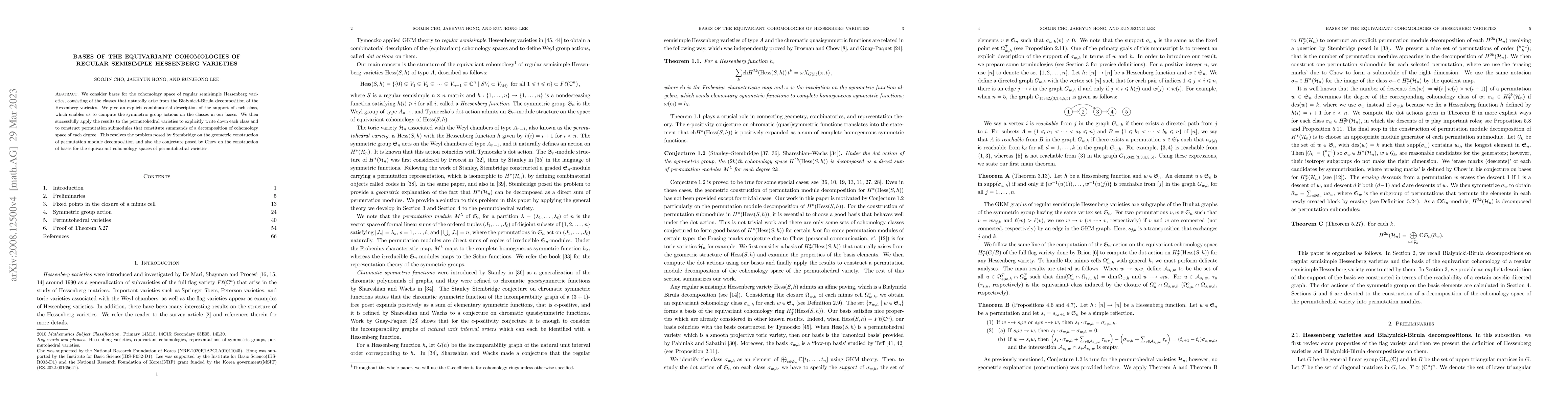 Thumbnail for Bases of the equivariant cohomologies of regular semisimple Hessenberg
  varieties