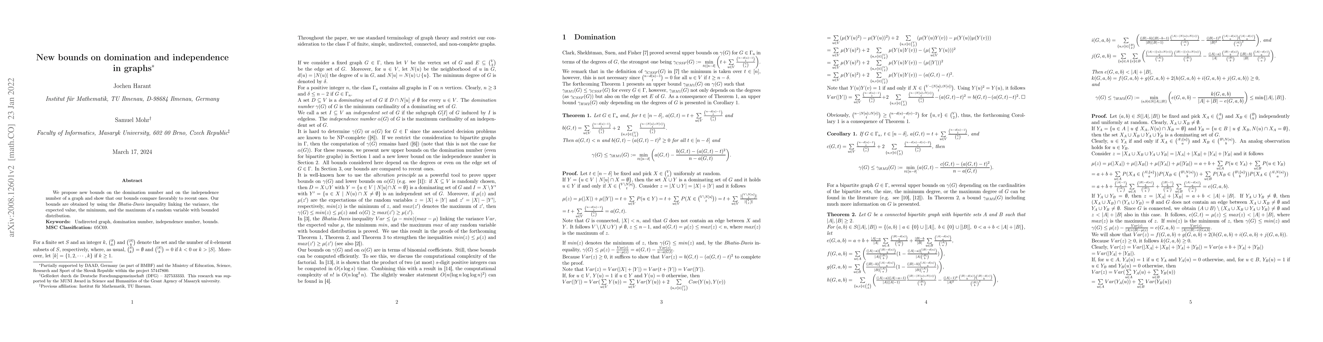 Thumbnail for New bounds on domination and independence in graphs