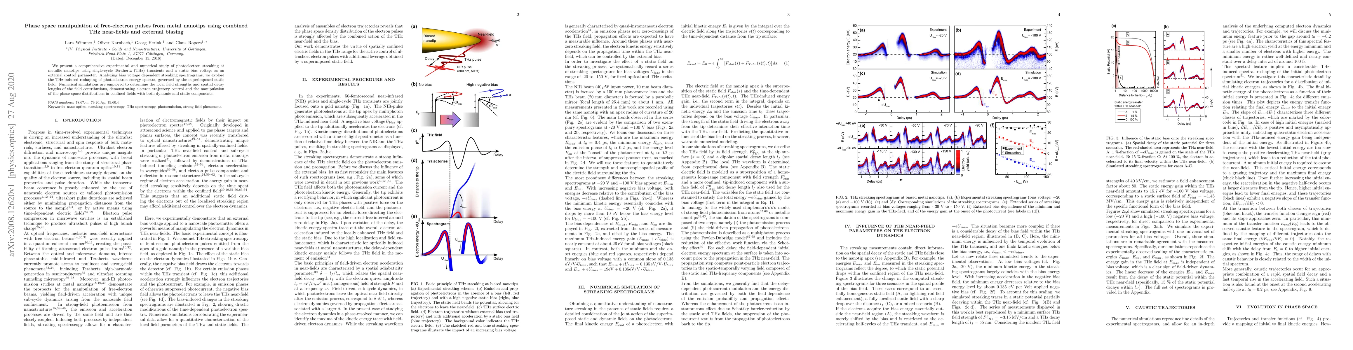 Thumbnail for Phase space manipulation of free-electron pulses from metal nanotips
  using combined THz near-fields and external biasing