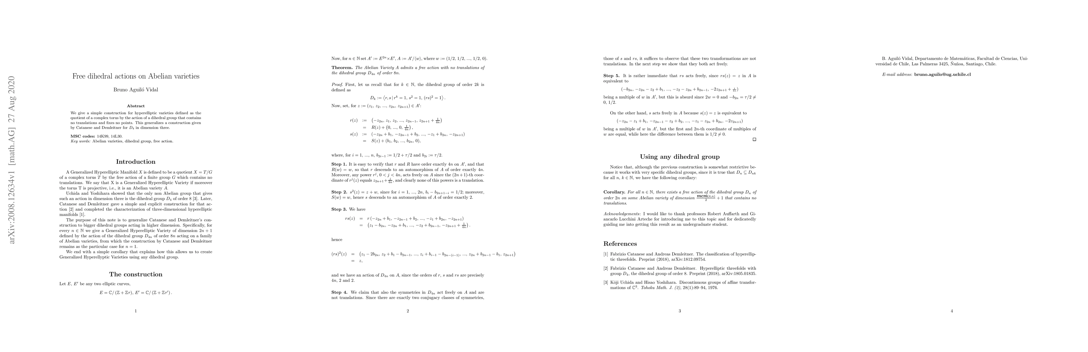 Thumbnail for Free dihedral actions on Abelian varieties