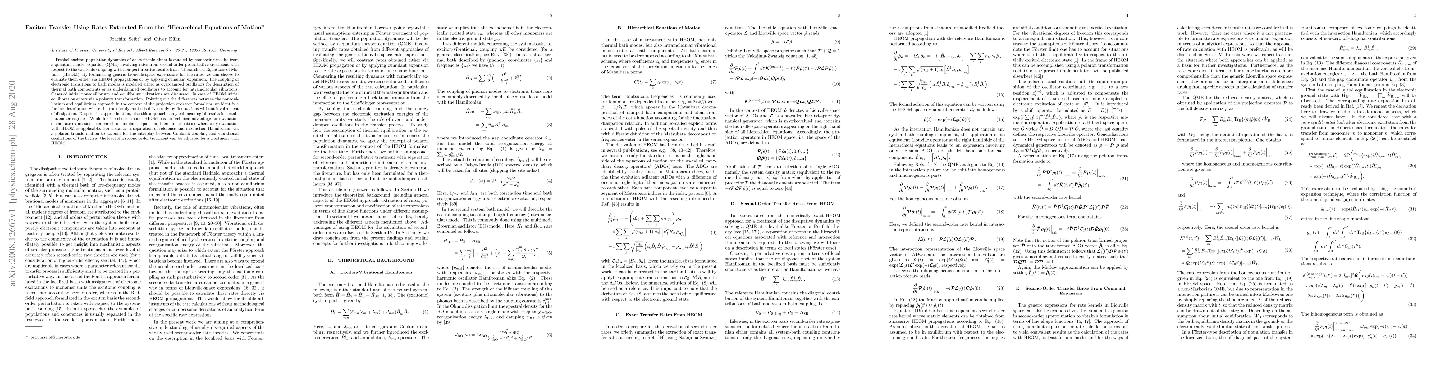 Thumbnail for Exciton Transfer Using Rates Extracted From the "Hierarchical Equations
  of Motion''