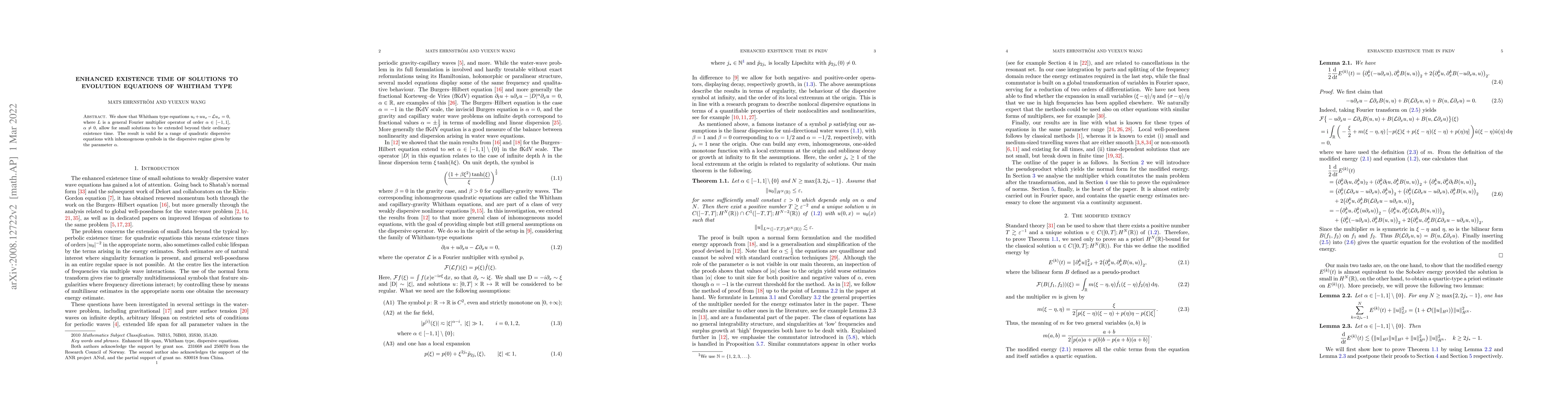 Thumbnail for Enhanced existence time of solutions to evolution equations of Whitham
  type