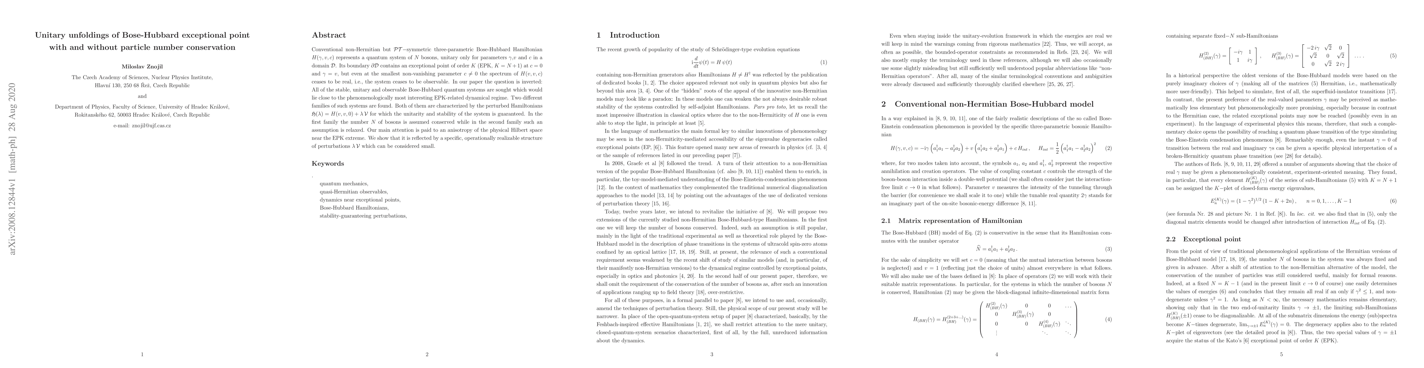 Thumbnail for Unitary unfoldings of Bose-Hubbard exceptional point with and without
  particle number conservation
