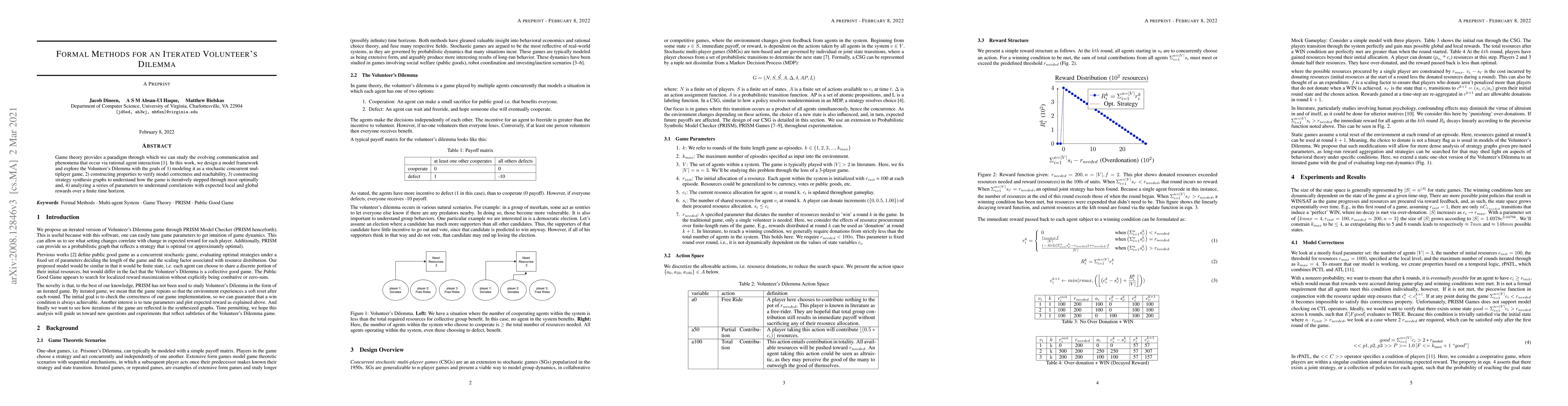 Thumbnail for Formal Methods for An Iterated Volunteer's Dilemma