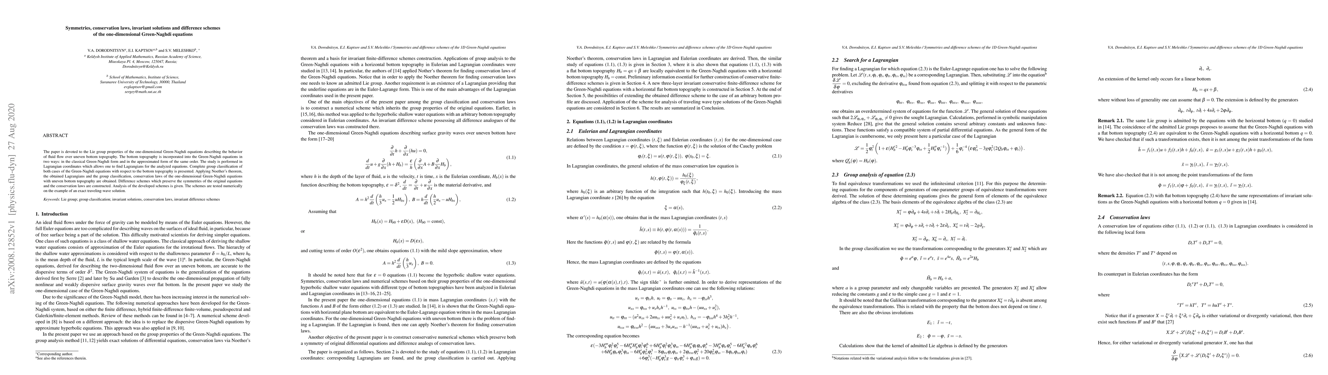 Thumbnail for Symmetries, conservation laws, invariant solutions and difference
  schemes of the one-dimensional Green-Naghdi equations