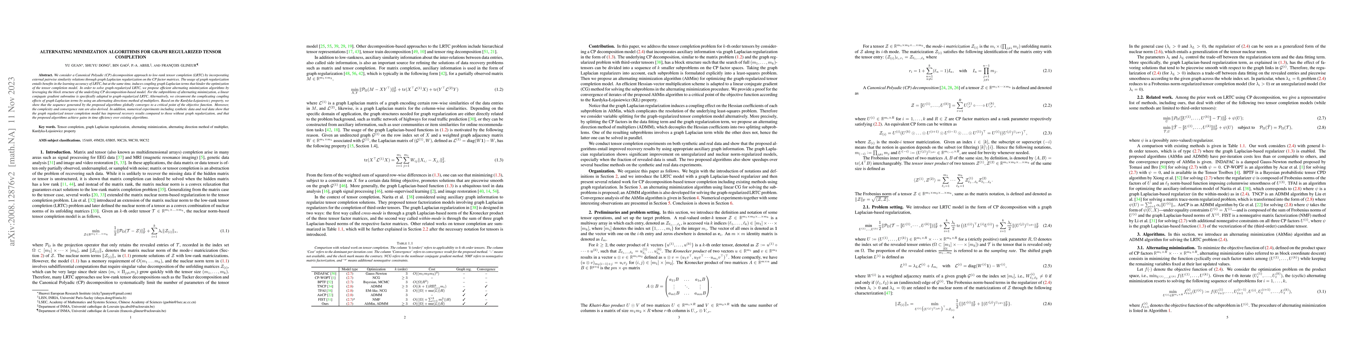 Thumbnail for Alternating minimization algorithms for graph regularized tensor
  completion