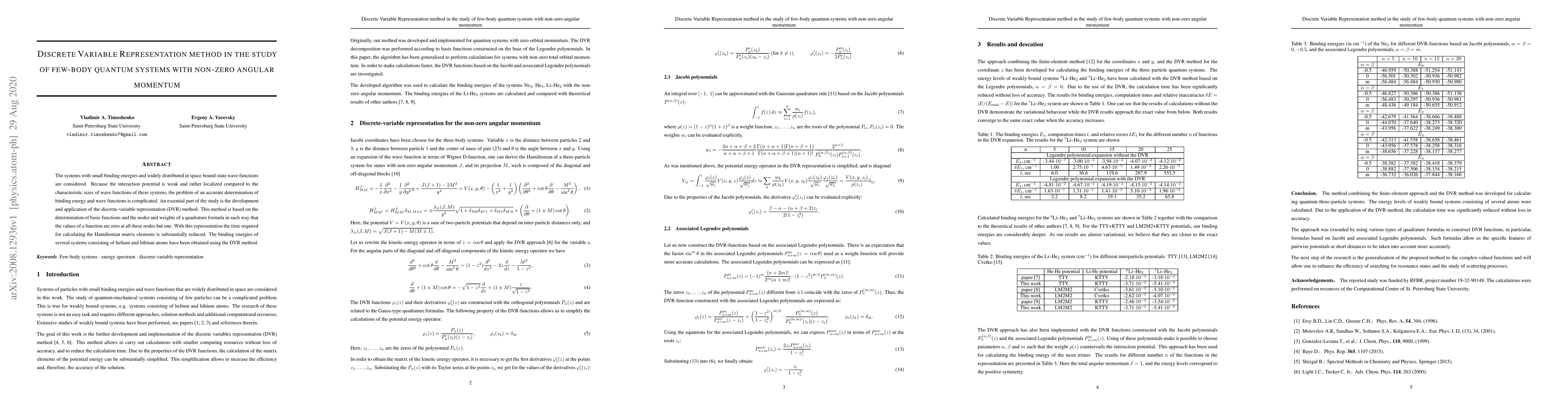 Thumbnail for Discrete Variable Representation method in the study of few-body quantum
  systems with non-zero angular momentum