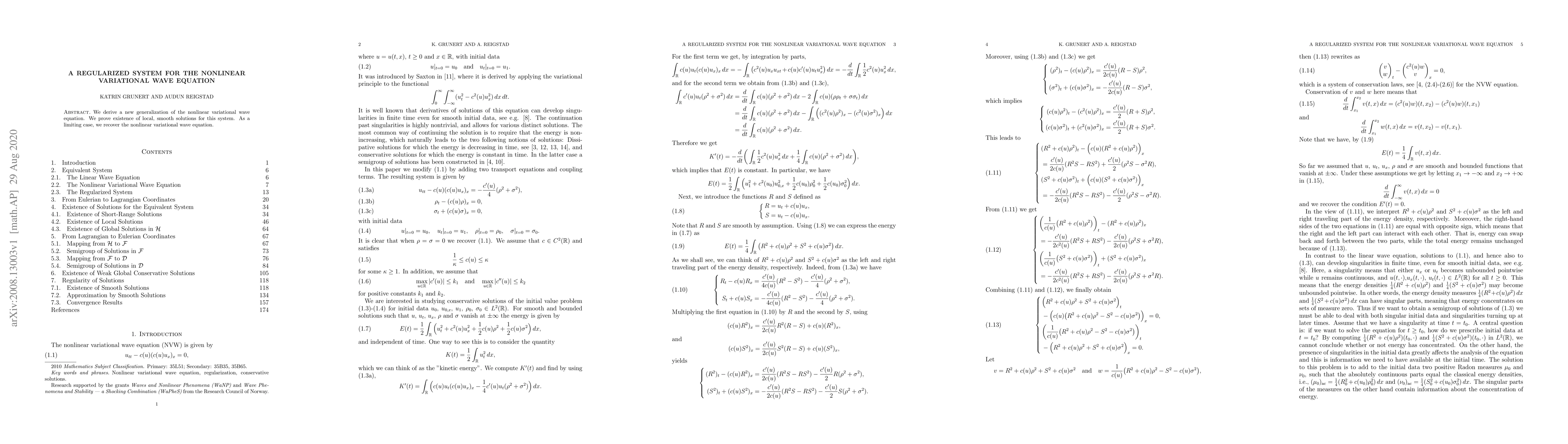 Thumbnail for A Regularized System for the Nonlinear Variational Wave Equation