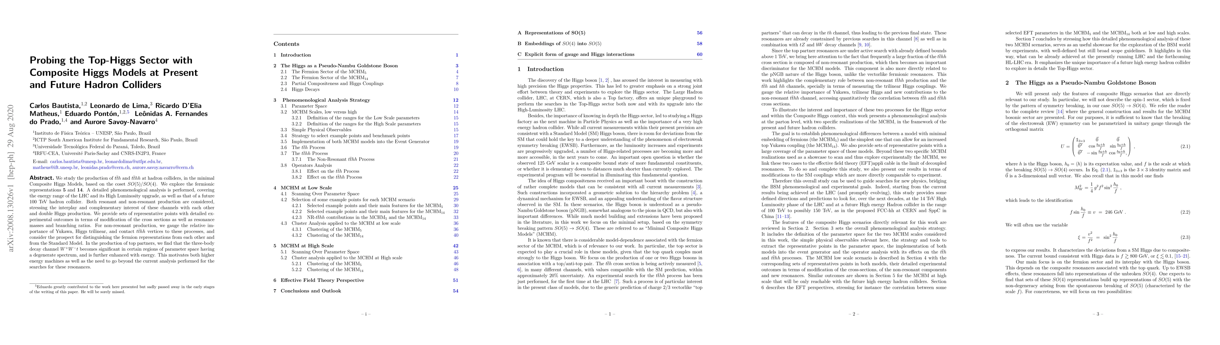 Thumbnail for Probing the Top-Higgs Sector with Composite Higgs Models at Present and
  Future Hadron Colliders