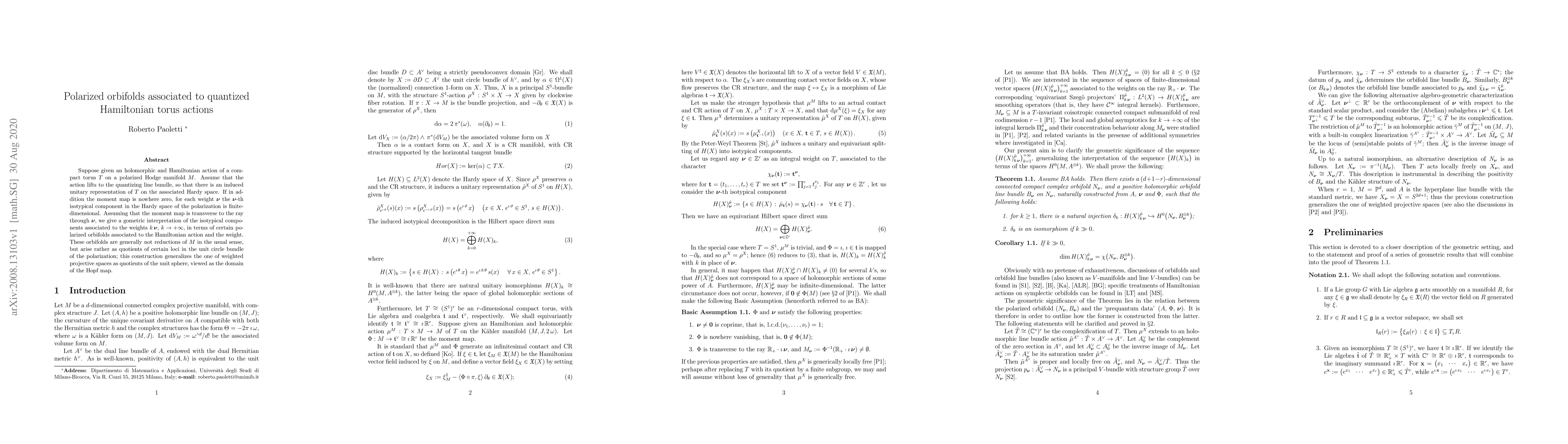 Thumbnail for Polarized orbifolds associated to quantized Hamiltonian torus actions