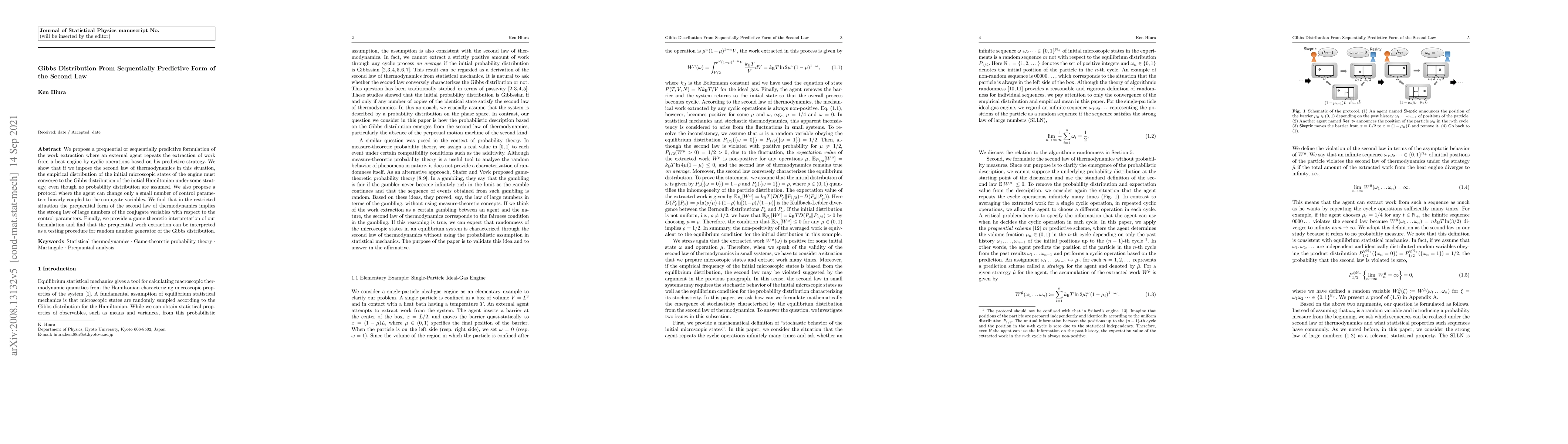 Thumbnail for Gibbs Distribution From Sequentially Predictive Form of the Second Law