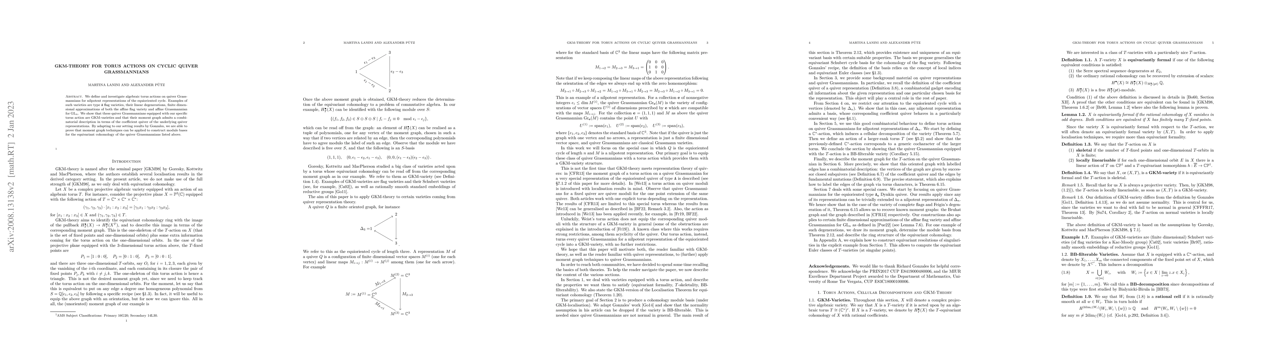 Thumbnail for GKM-Theory for Torus Actions on Cyclic Quiver Grassmannians