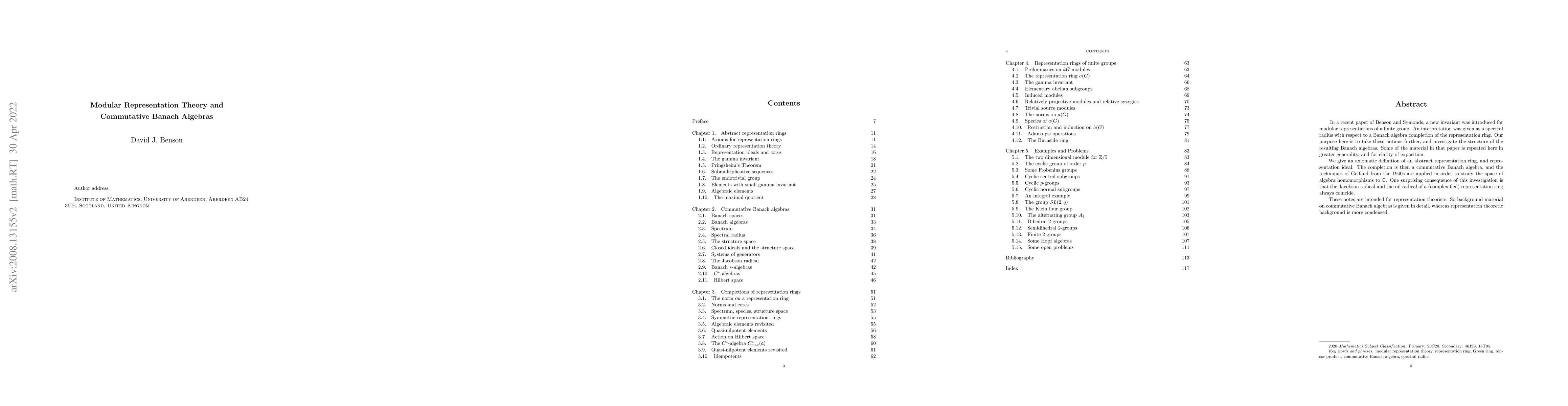 Thumbnail for Modular representation theory and commutative Banach algebras
