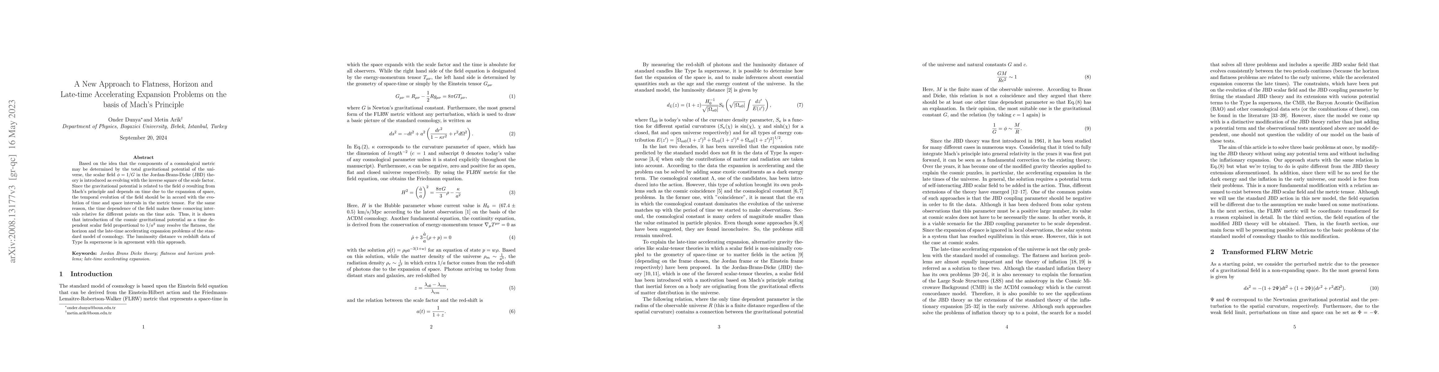 Thumbnail for A New Approach to Flatness, Horizon and Late-time Accelerating Expansion
  Problems on the basis of Mach Principle