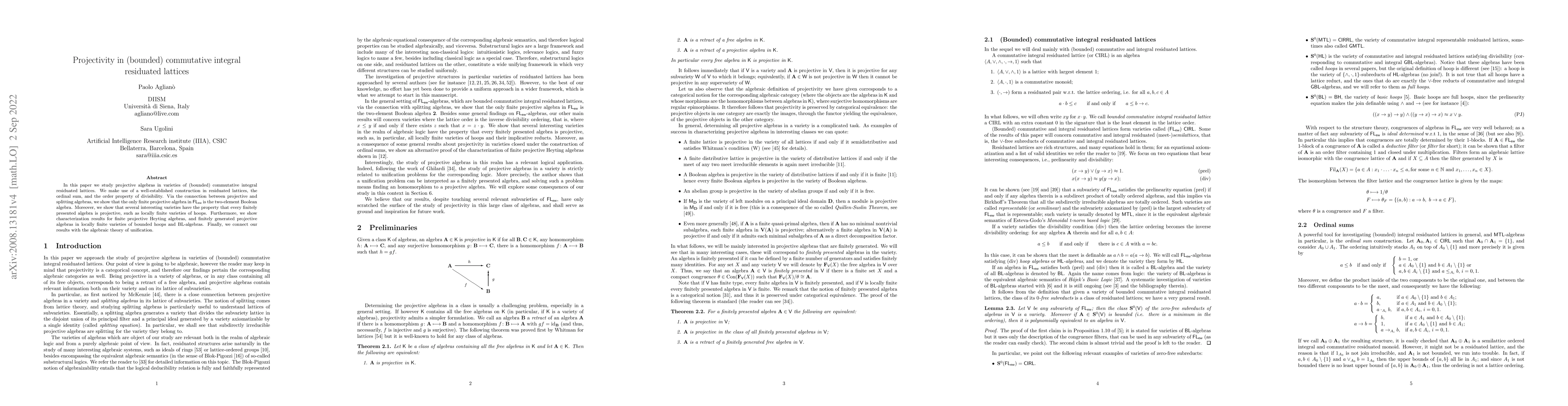 Thumbnail for Projectivity in (bounded) integral residuated lattices