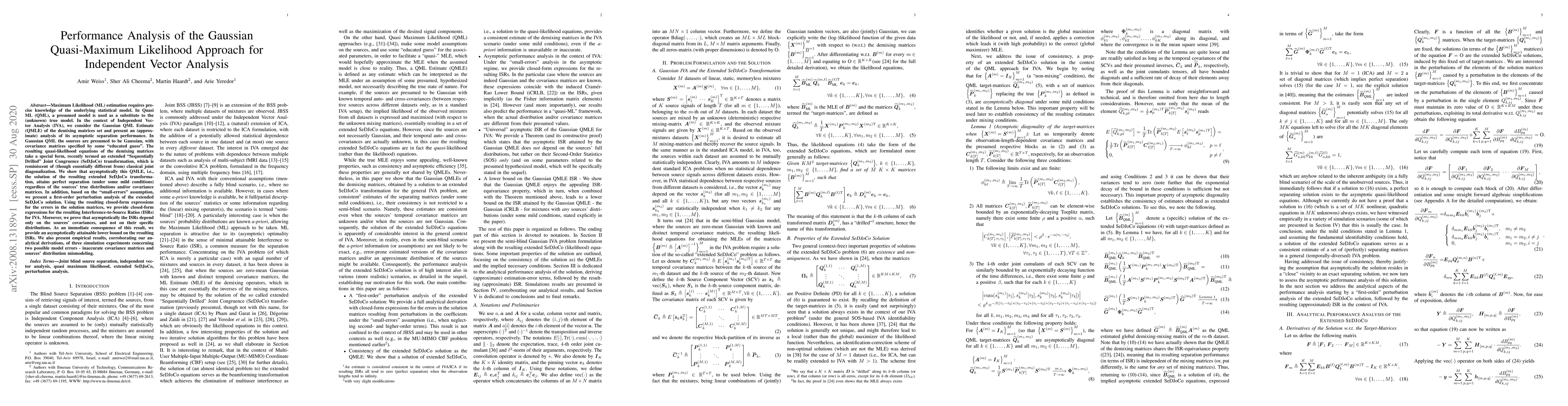 Thumbnail for Performance Analysis of the Gaussian Quasi-Maximum Likelihood Approach
  for Independent Vector Analysis