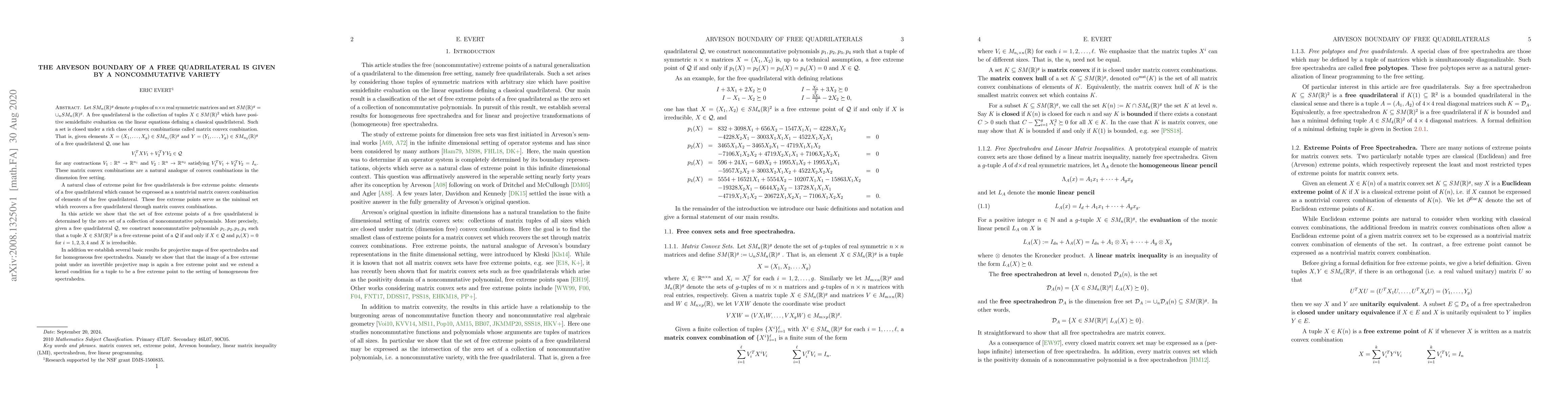 Thumbnail for The Arveson boundary of a Free Quadrilateral is given by a
  noncommutative variety