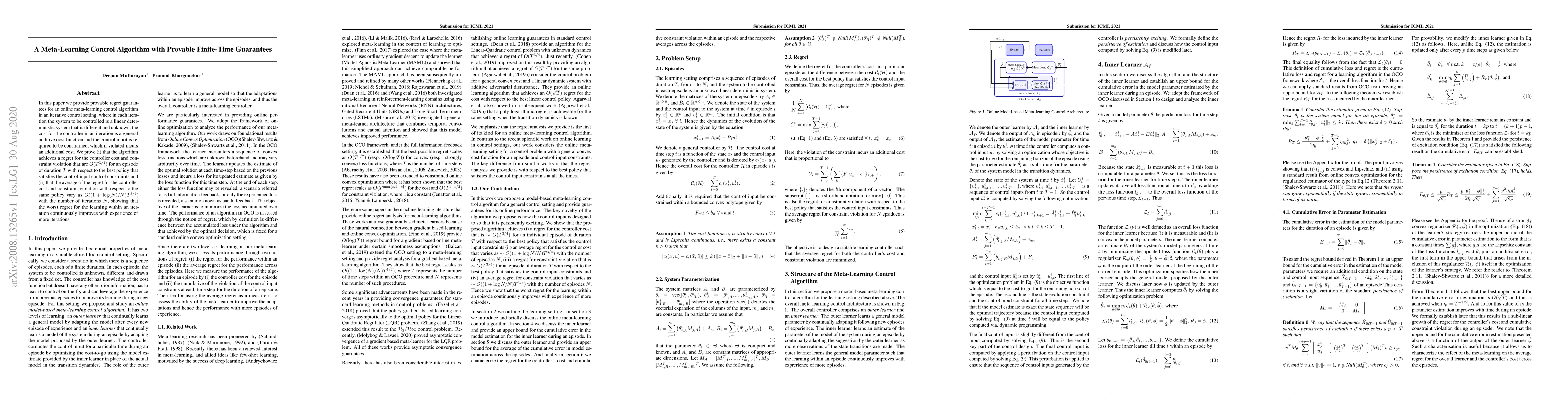 Thumbnail for A Meta-Learning Control Algorithm with Provable Finite-Time Guarantees