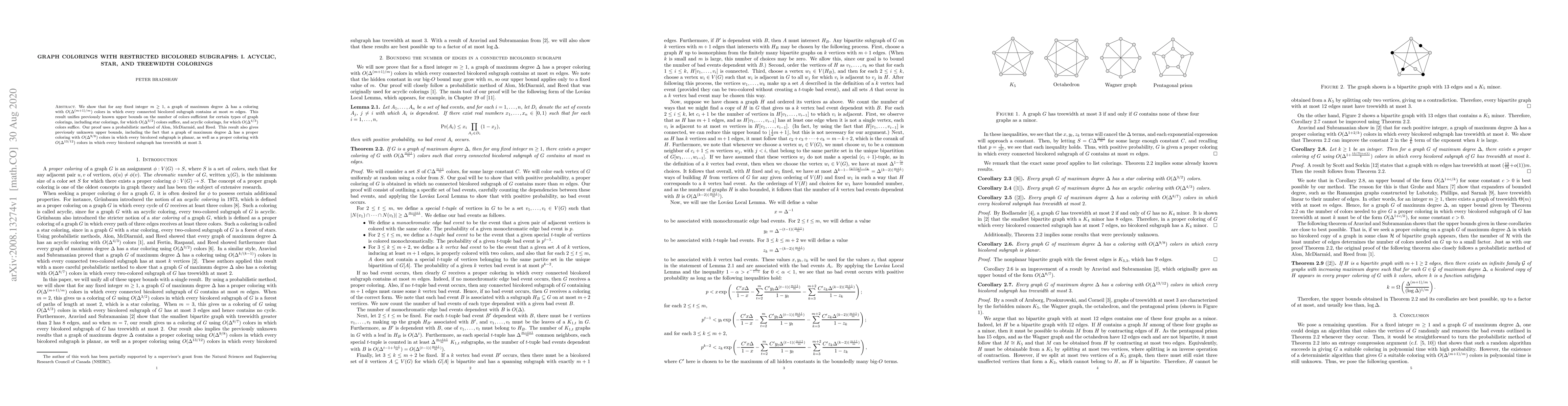Thumbnail for Graph colorings with restricted bicolored subgraphs: I. Acyclic, star,
  and treewidth colorings
