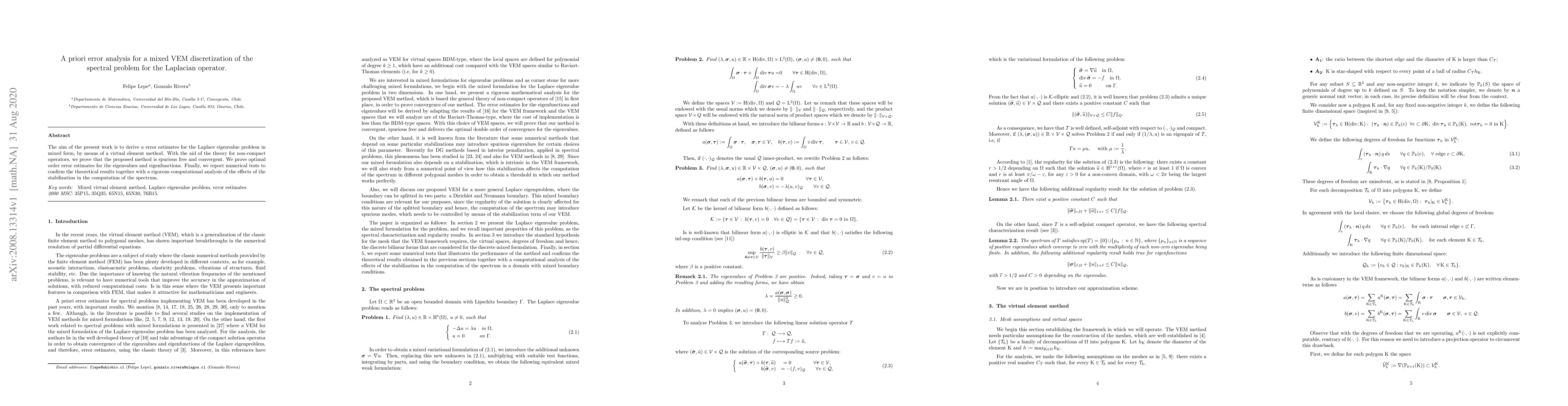Thumbnail for A priori error analysis for a mixed VEM discretization of the spectral
  problem for the Laplacian operator