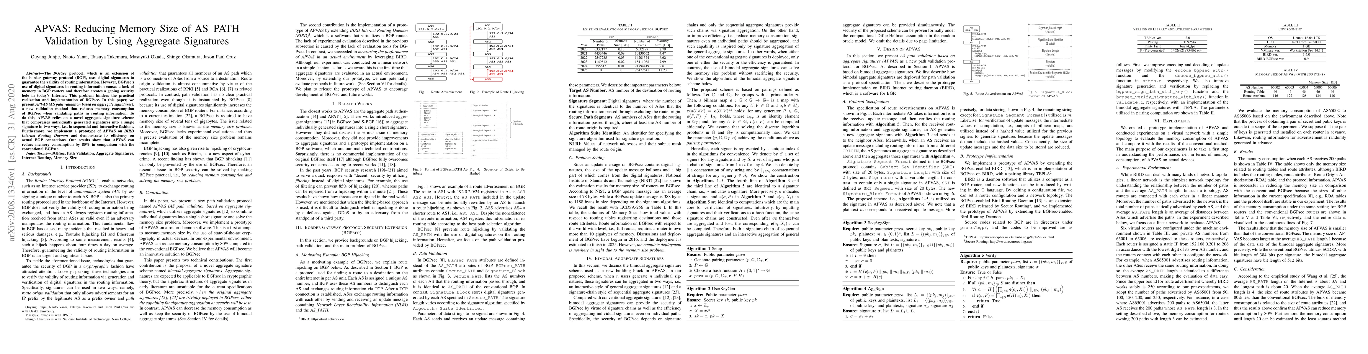 Thumbnail for APVAS: Reducing Memory Size of AS\_PATH Validation by Using Aggregate
  Signatures