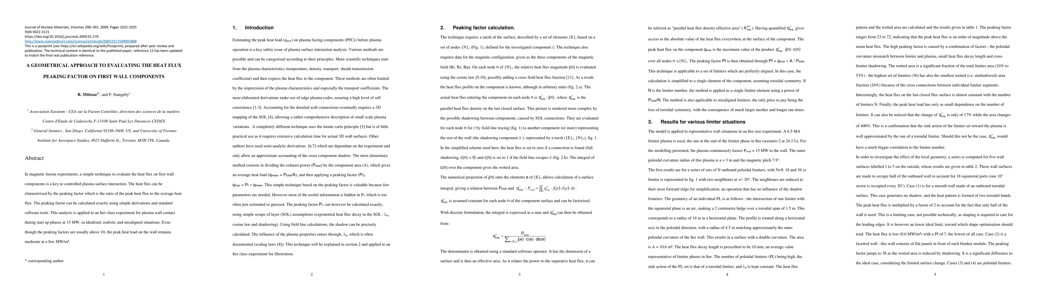 Thumbnail for A geometrical approach to evaluating the heat flux peaking factor on
  first wall components