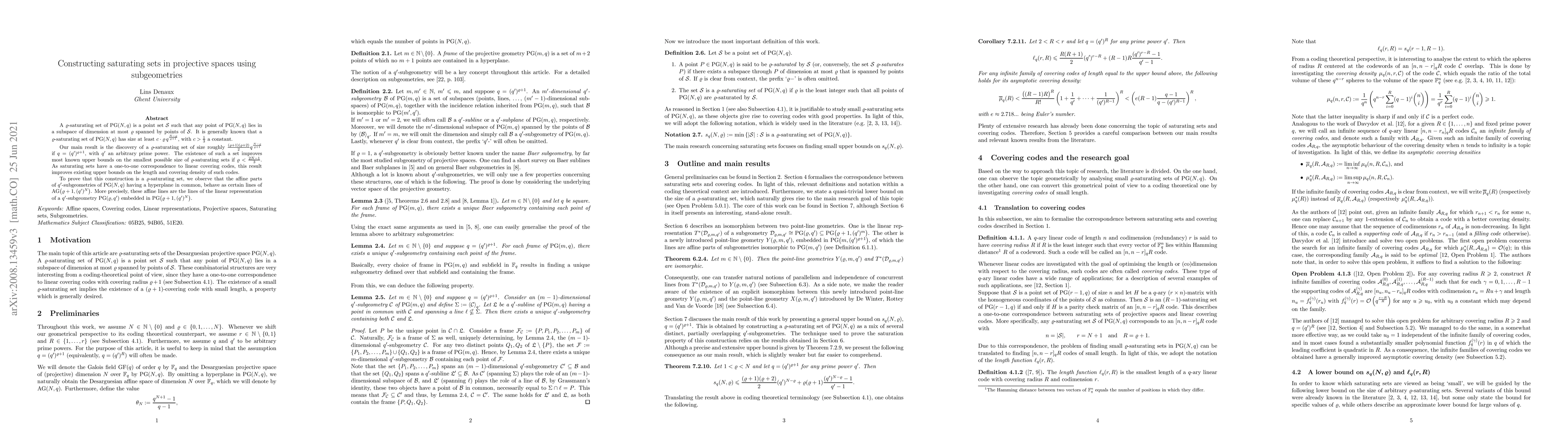 Thumbnail for Constructing saturating sets in projective spaces using subgeometries