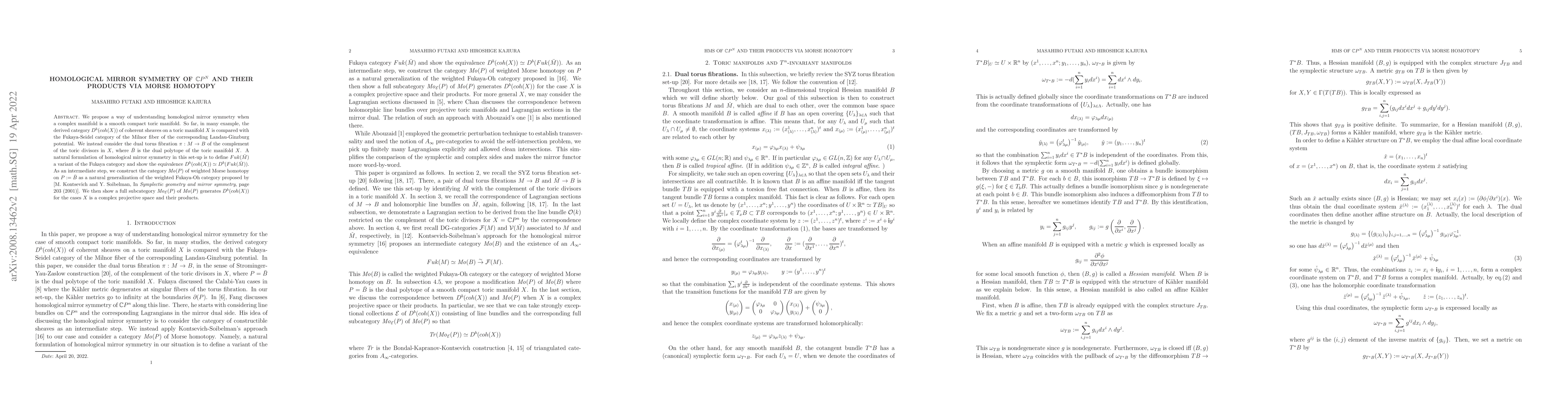 Thumbnail for Homological mirror symmetry of $\mathbb{C}P^n$ and their products via
  Morse homotopy