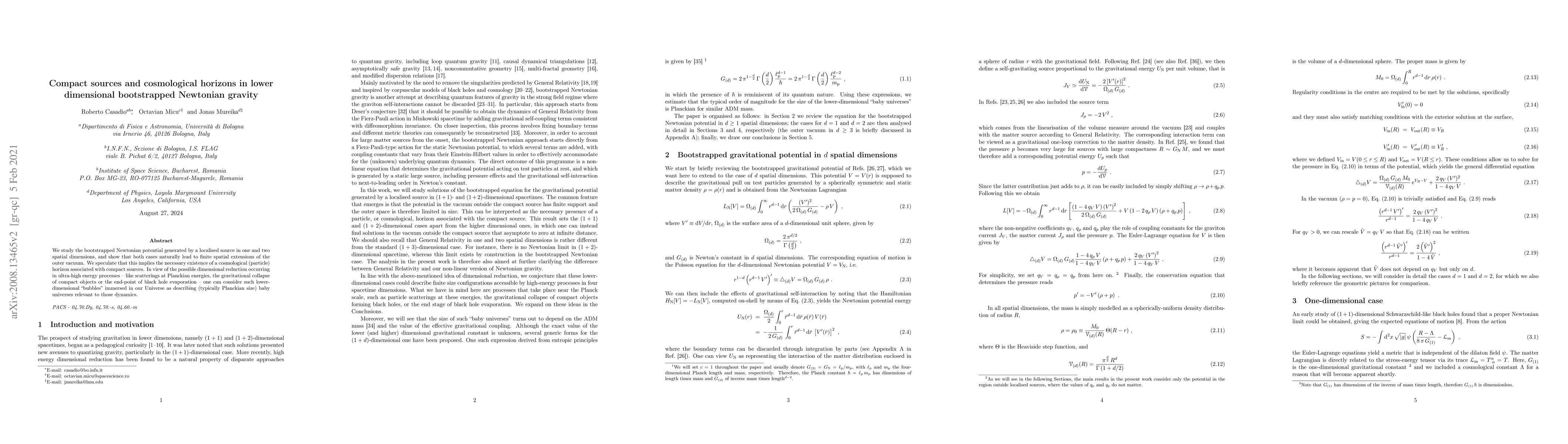 Thumbnail for Compact sources and cosmological horizons in lower dimensional
  bootstrapped Newtonian gravity