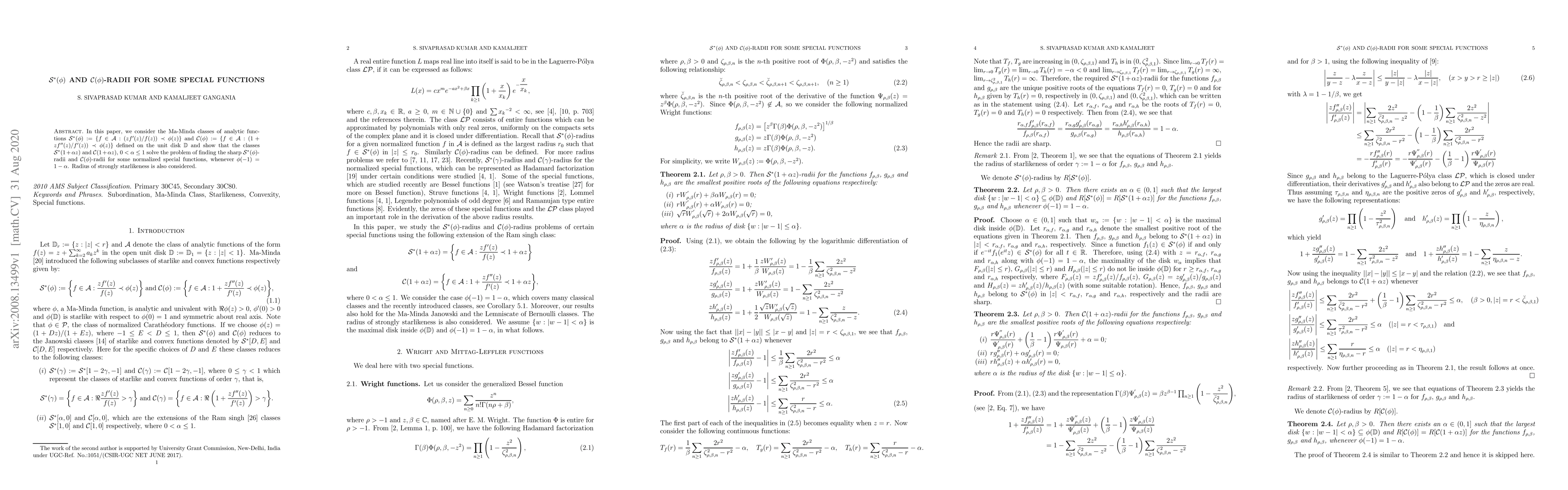 Thumbnail for $\mathcal{S}^{*}(\phi)$ and $\mathcal{C}(\phi)$-radii for some special
  functions