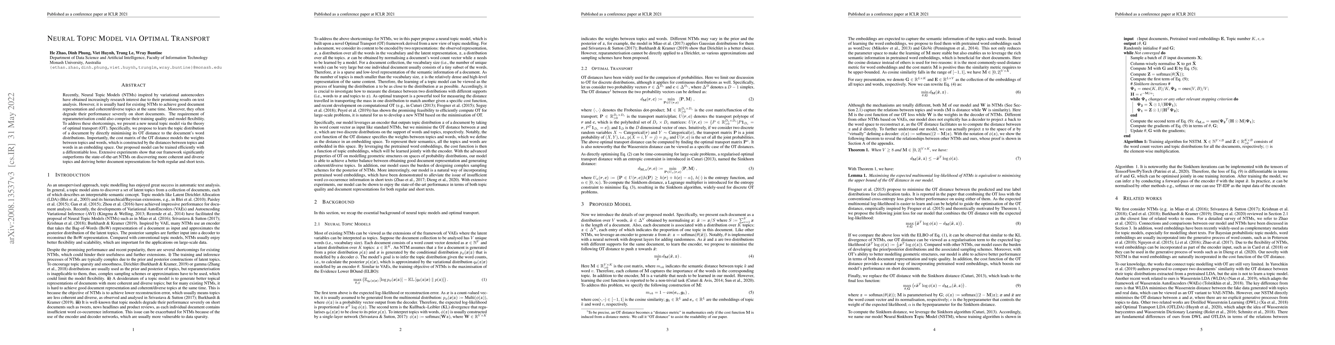 Thumbnail for Neural Topic Model via Optimal Transport