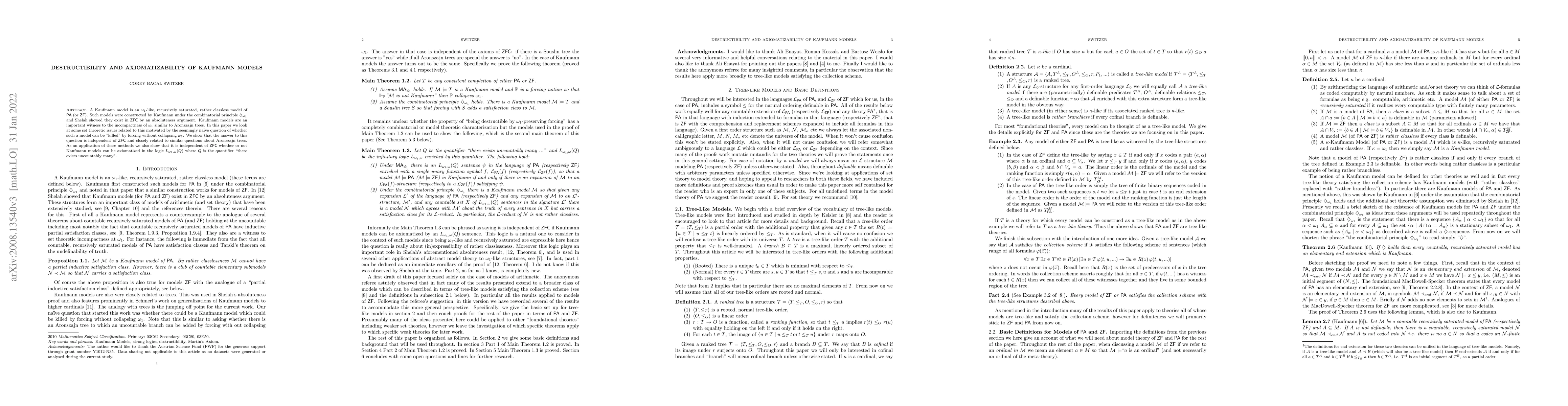 Thumbnail for Destructibility and Axiomatizability of Kaufmann Models
