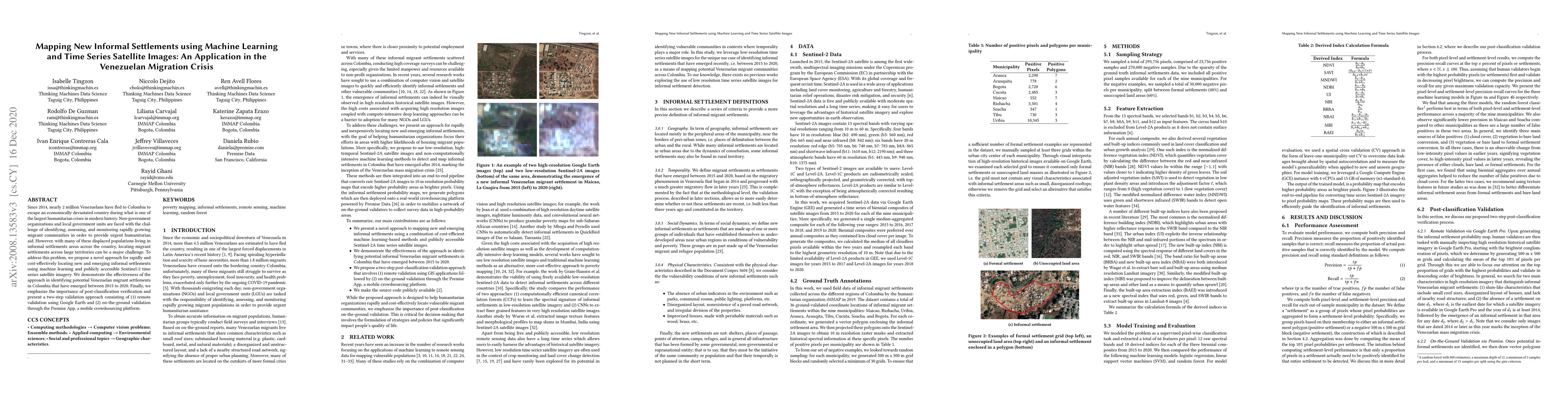 Thumbnail for Mapping New Informal Settlements using Machine Learning and Time Series
  Satellite Images: An Application in the Venezuelan Migration Crisis