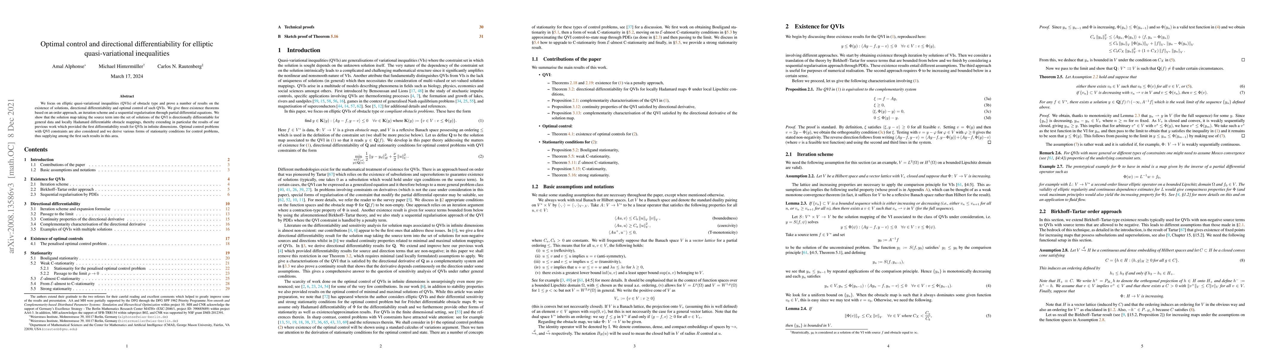 Thumbnail for Optimal control and directional differentiability for elliptic
  quasi-variational inequalities