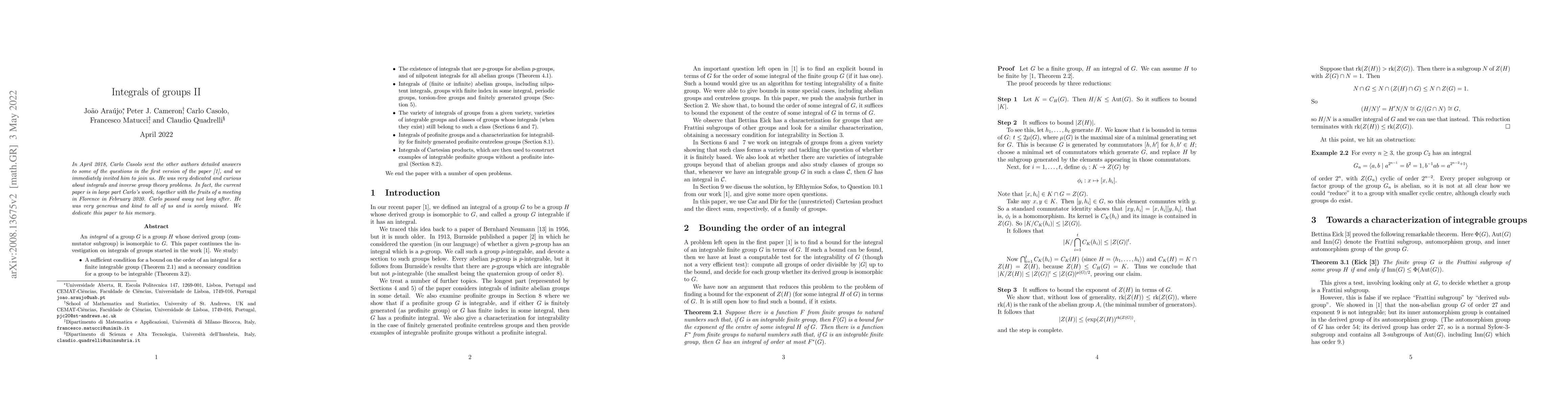 Thumbnail for Integrals of groups II