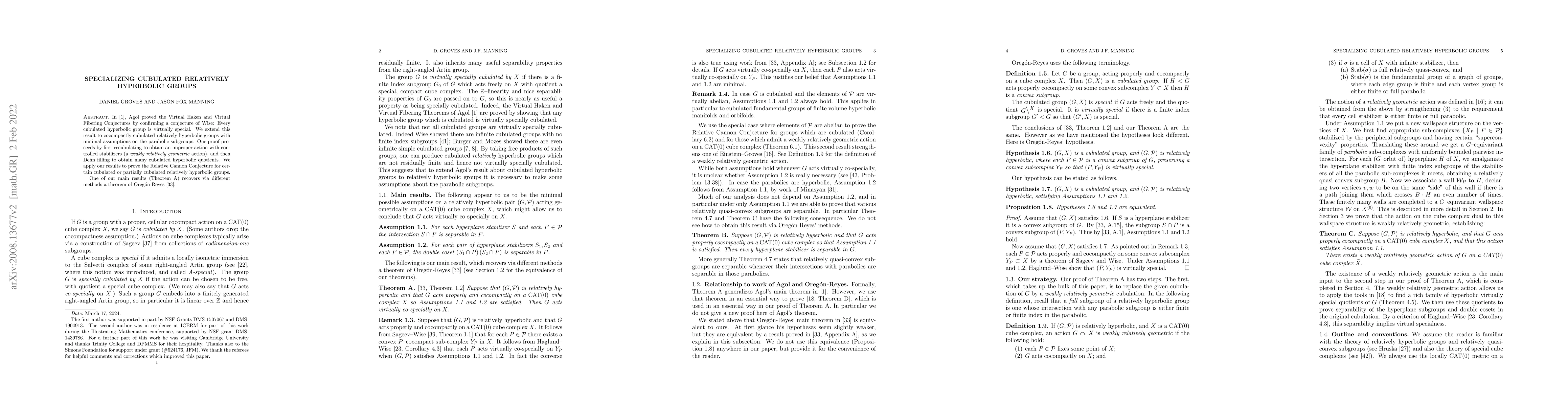 Thumbnail for Specializing cubulated relatively hyperbolic groups
