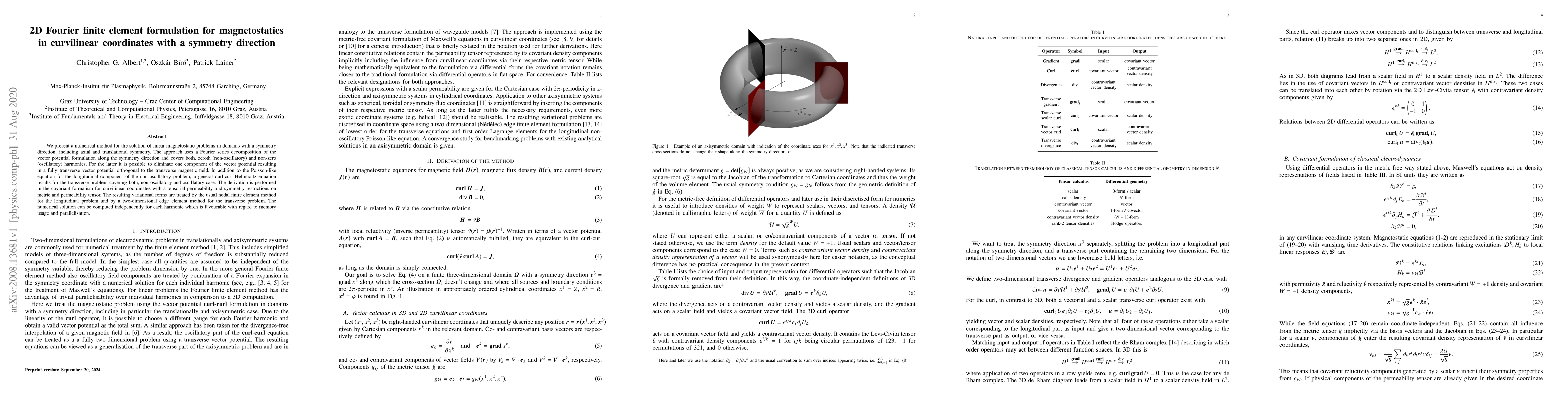 Thumbnail for 2D Fourier finite element formulation for magnetostatics in curvilinear
  coordinates with a symmetry direction