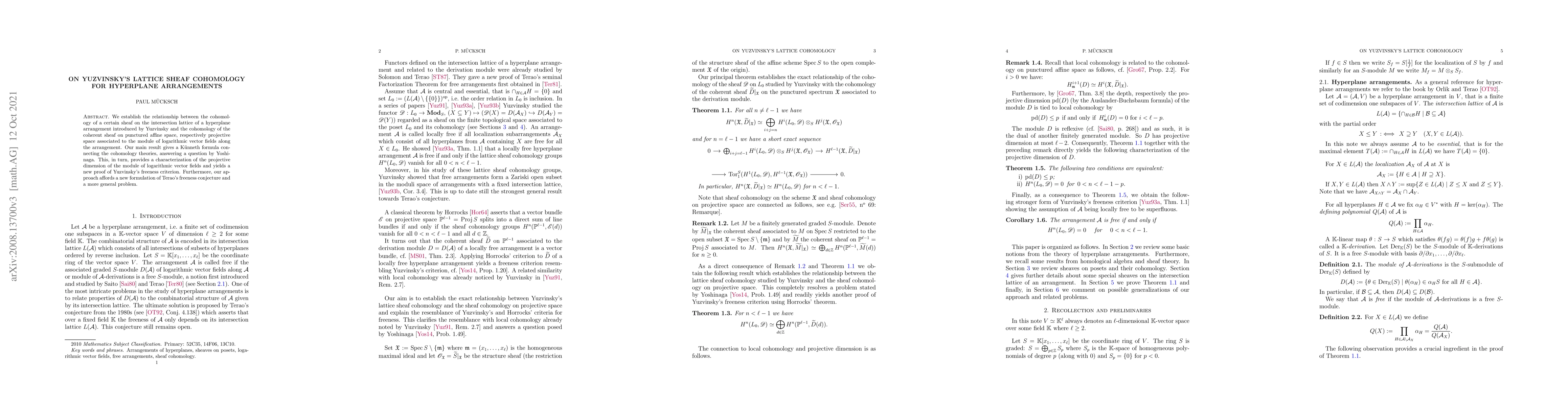 Thumbnail for On Yuzvinsky's lattice sheaf cohomology for hyperplane arrangements