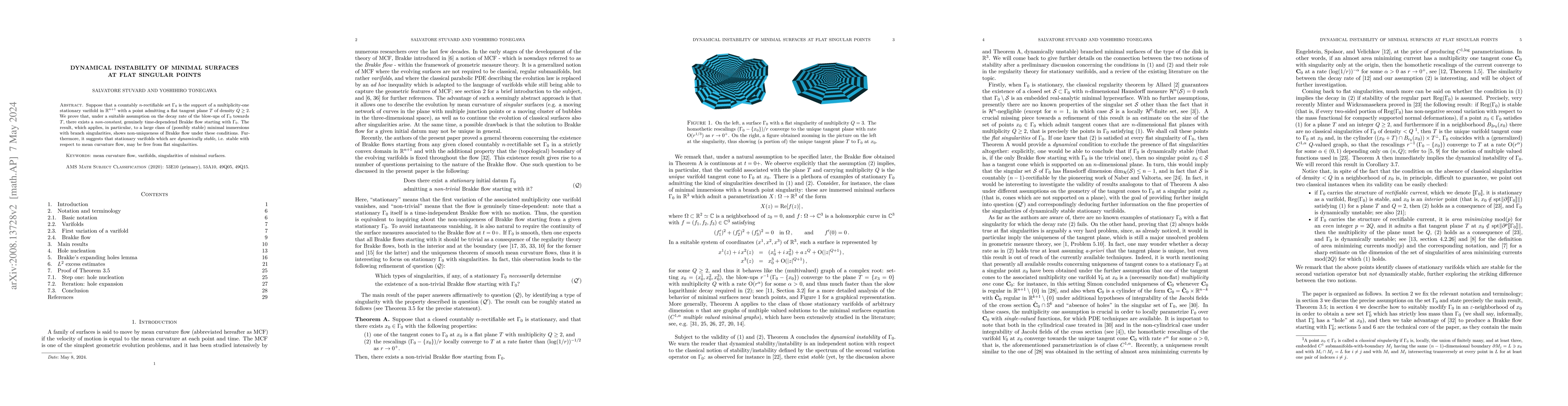 Thumbnail for Dynamical instability of minimal surfaces at flat singular points