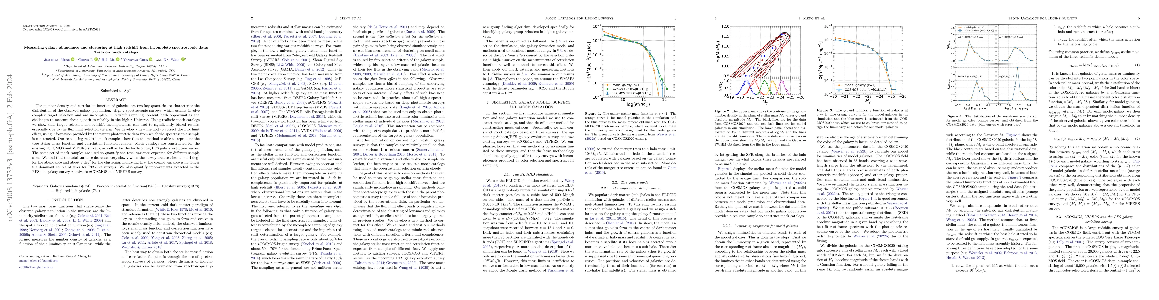 Thumbnail for Measuring galaxy abundance and clustering at high redshift from
  incomplete spectroscopic data: Tests on mock catalogs