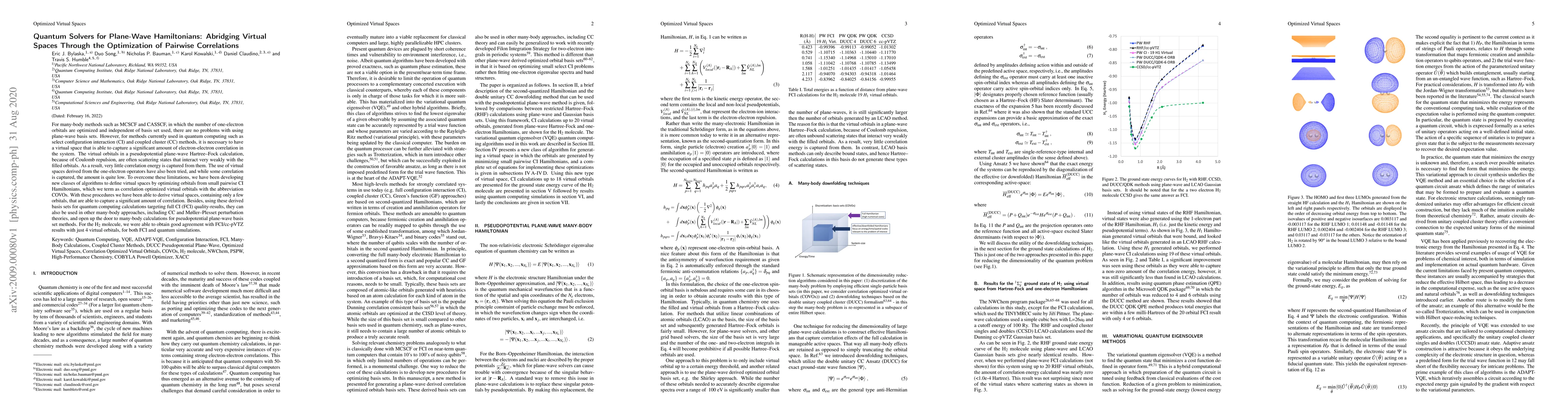 Thumbnail for Quantum Solvers for Plane-Wave Hamiltonians: Abridging Virtual Spaces
  Through the Optimization of Pairwise Correlations