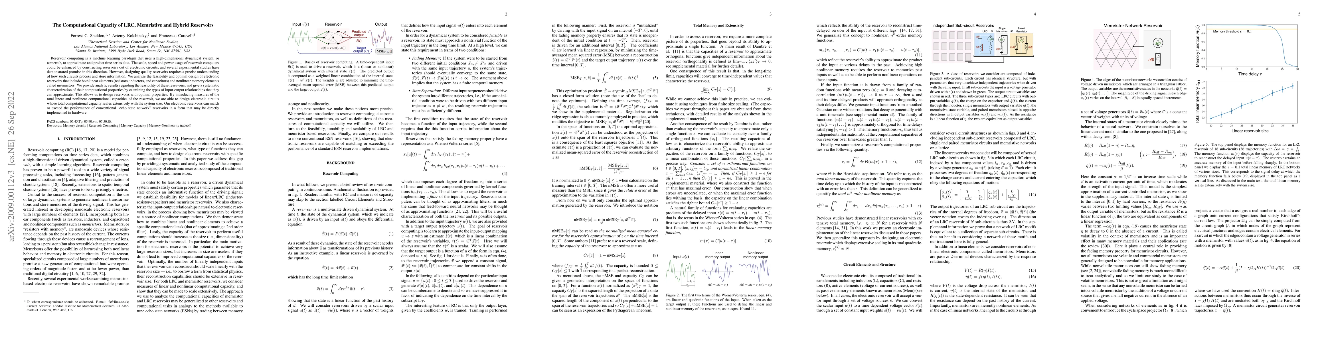 Thumbnail for The Computational Capacity of LRC, Memristive and Hybrid Reservoirs