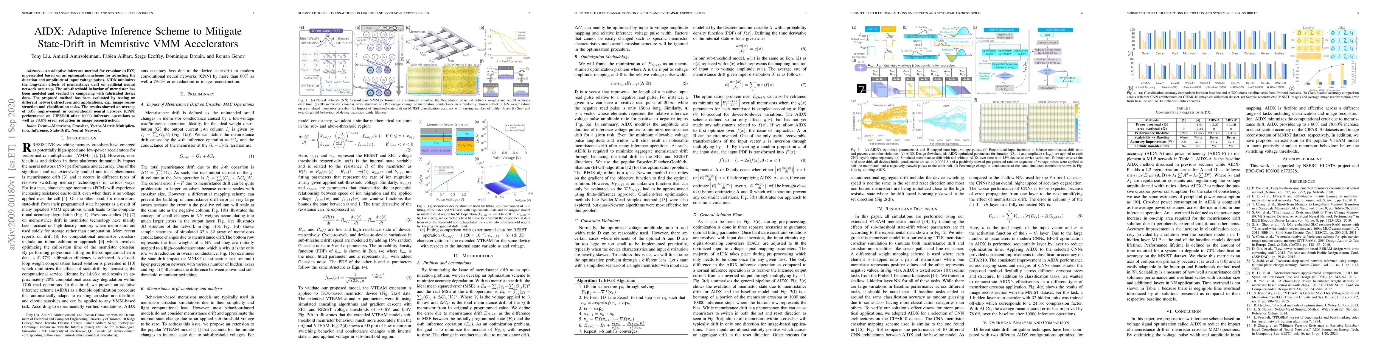 Thumbnail for AIDX: Adaptive Inference Scheme to Mitigate State-Drift in Memristive
  VMM Accelerators