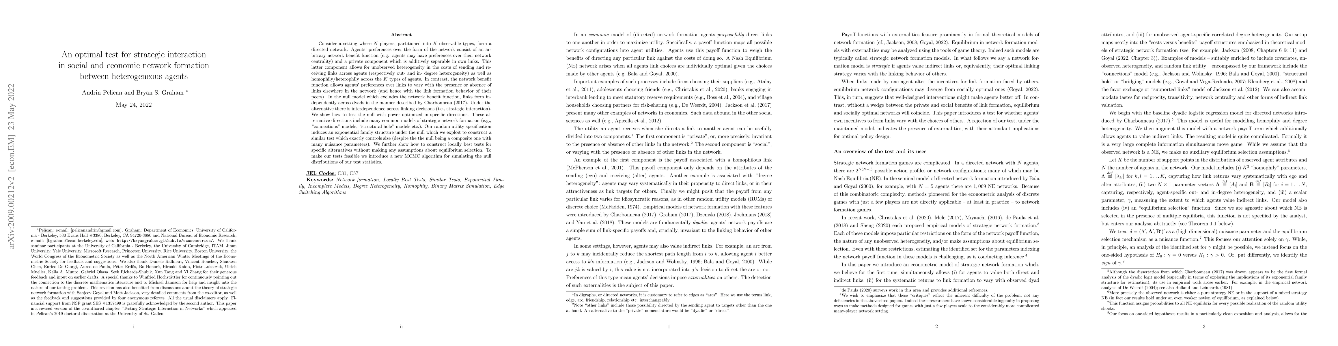 Thumbnail for An optimal test for strategic interaction in social and economic network
  formation between heterogeneous agents