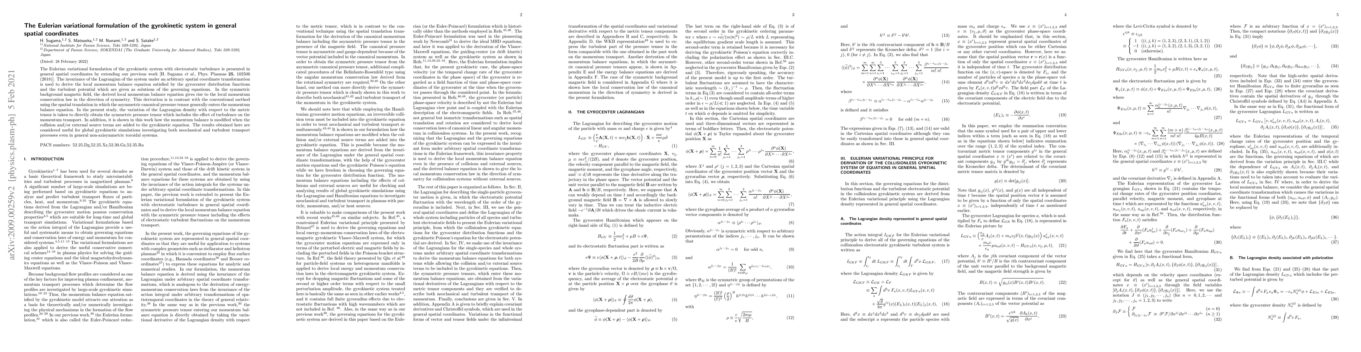 Thumbnail for The Eulerian variational formulation of the gyrokinetic system in
  general spatial coordinates