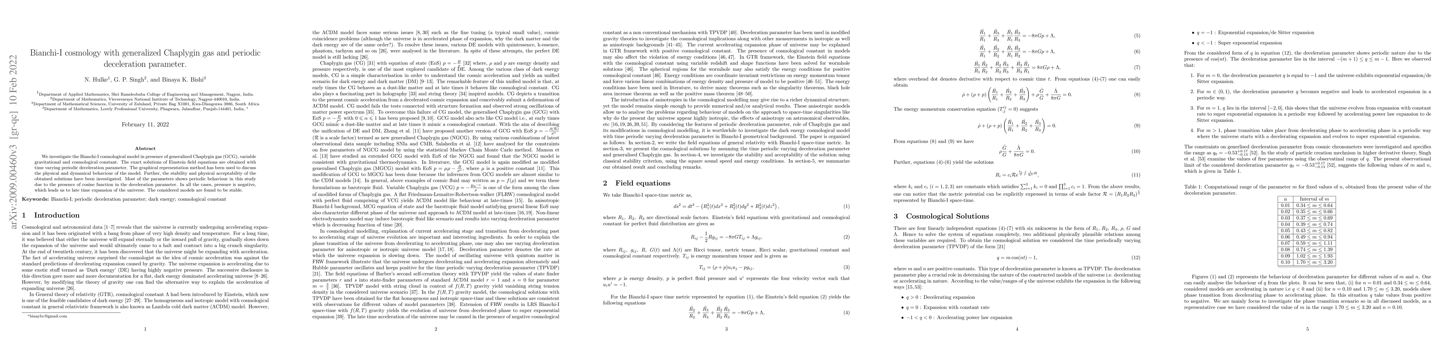 Thumbnail for Bianchi-I cosmology with generalized Chaplygin gas and periodic
  deceleration parameter