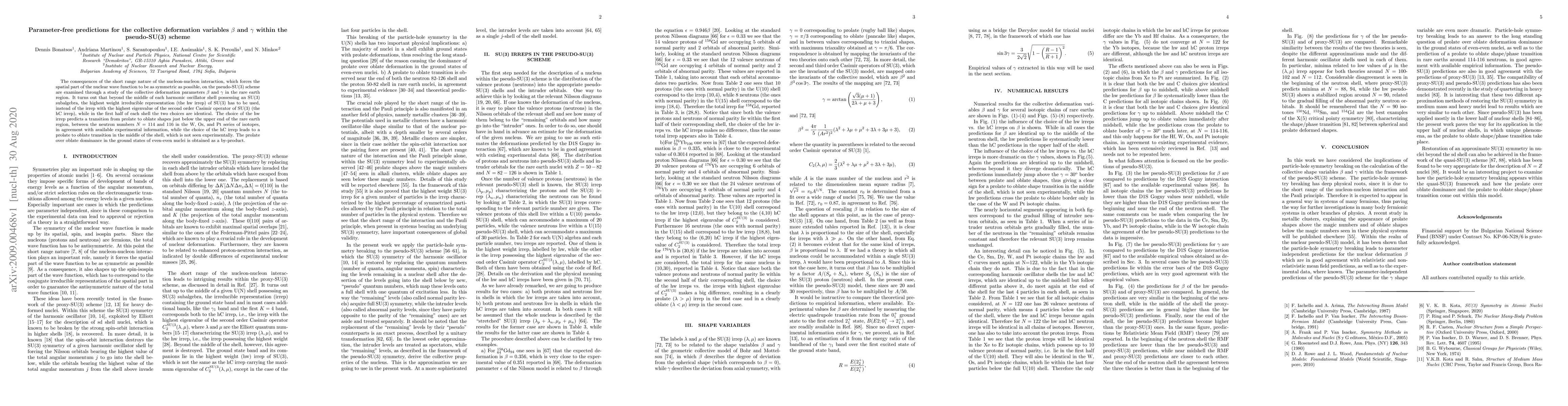 Thumbnail for Parameter-free predictions for the collective deformation variables beta
  and gamma within the pseudo-SU(3) scheme